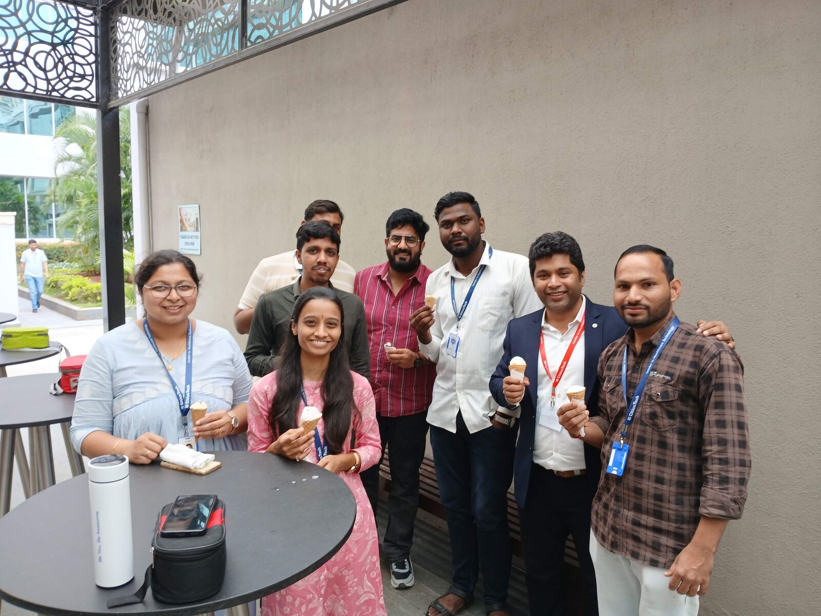 Trainees enjoying an ice-cream break together just outside the training room.